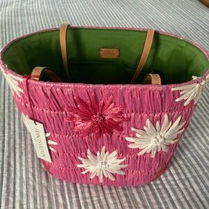 NWT Frances Valentine Pink Flower Basket Purse